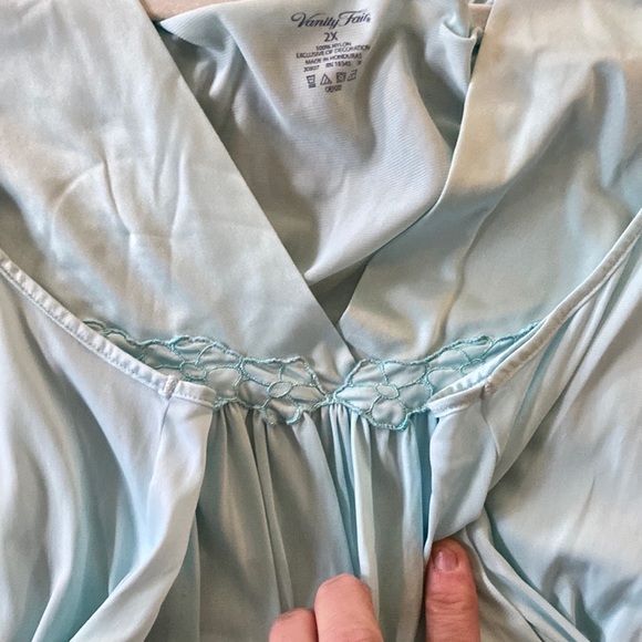 70s 80S VINTAGE VANITY FAIR STRETCH SKY BLUE SILKY MAXI DRESS SLEEP LOUNGEWEAR - Picture 9 of 12